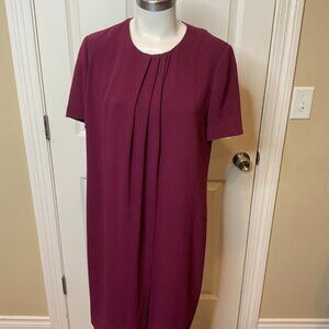 BURBERRY London Raspberry Purple Crepe Pleated Shift Dress, Size 8 | 42